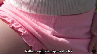Super pale and super outgoing Japanese freshly married wife goes riding on a bicycle under a blue sky to have outside sex