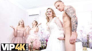 BRIDE4K. Lucky guy gets a wedding surprise from his bride: foursome with her friends