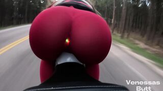 Biker Girl Rides Motorcycle With LED Light Up Butt Plug - VenessasButt