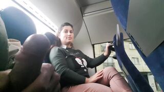 Voyeur seduces Milf to Suck&Jerk his Dick in Bus