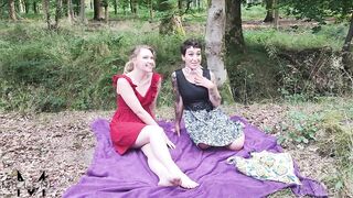 Blowjob and Foursome during a picnic in the forest - 2 girls, 2 guys