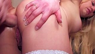 Blonde In White Stockings Receives A Hard Anal Fuck