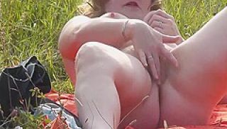 In Public. Sexy Blonde Milf Frina Came To Nudist Beach On Shore Of Lake, Stripped Naked, Masturbated